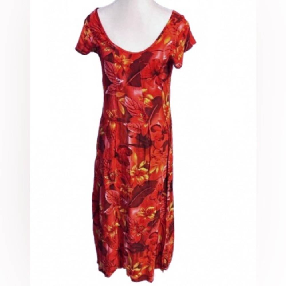 Vintage Jam’s World Hibiscus Midi Dress Floral Red  Hawaiian Y2K Extra Small